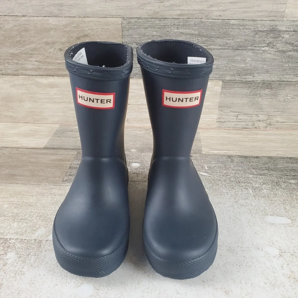 Hunter Little Kid First Classic Rain Boot Sz 7 Navy Waterproof Round Toe Pull-On